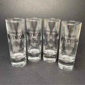 4 Vintage Patron Tequila 4" Tall Honey Bee Shot Glasses Collectable Limited Ed.